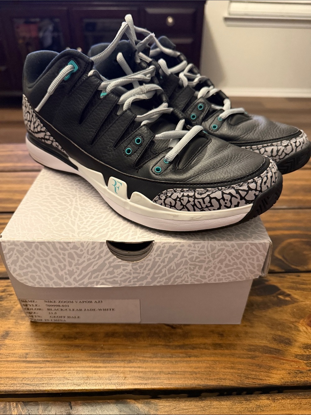 Nike Zoom Vapor x AJ3 x Roger Federer. Sz. 11.5